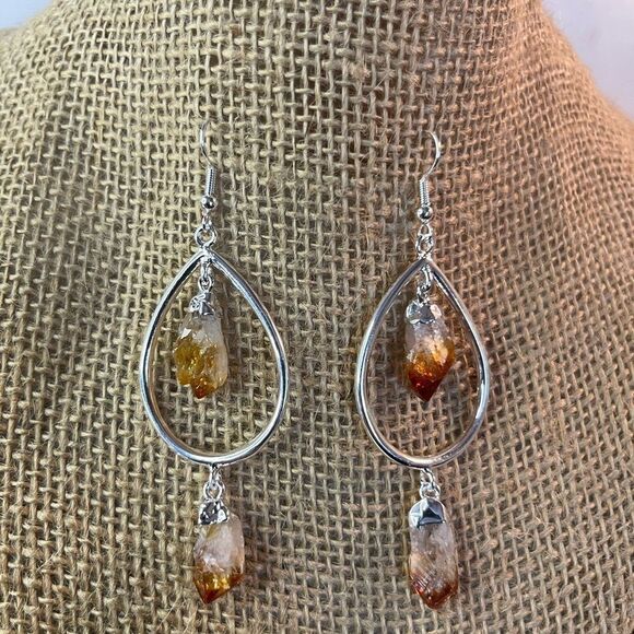 Brazilian Natural Citrine Drop Earrings in Silvertone 42.50ctw - Picture 10 of 15
